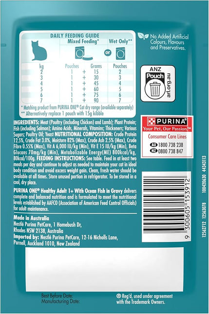PURINA ONE Adult Wet Cat Food Oceanfish in Gravy Pouch 36x70g