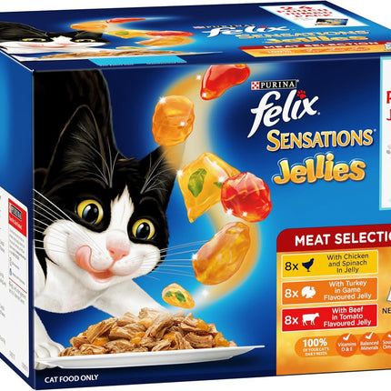 FELIX Adult Sensations Jellies Meat Selection Wet Cat Food, 48x85g