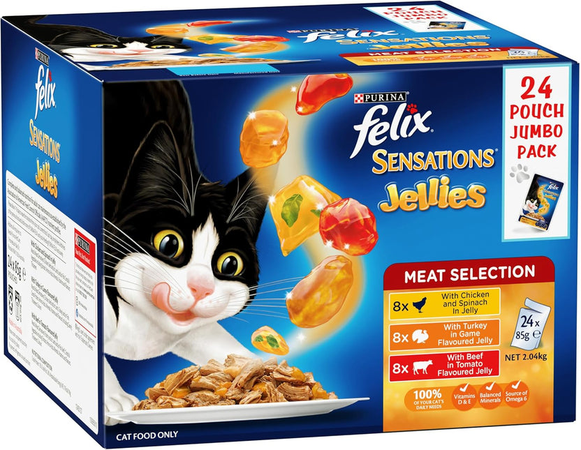 FELIX Adult Sensations Jellies Meat Selection Wet Cat Food, 48x85g