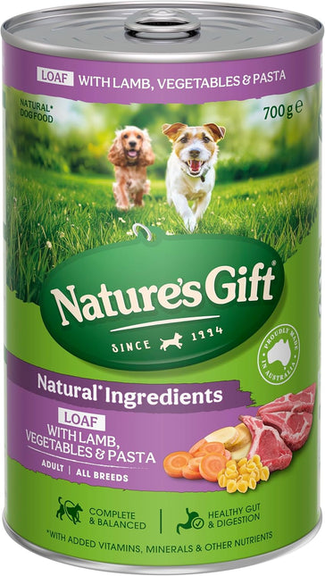 Nature's Gift Adult Wet Dog Food in Can, Loaf Lamb Recipe with Vegetables and Pasta 12x700g - Wholesome Mealtime in a Convenient Can, Natural Ingredients with Added Nutrients for Everyday Health