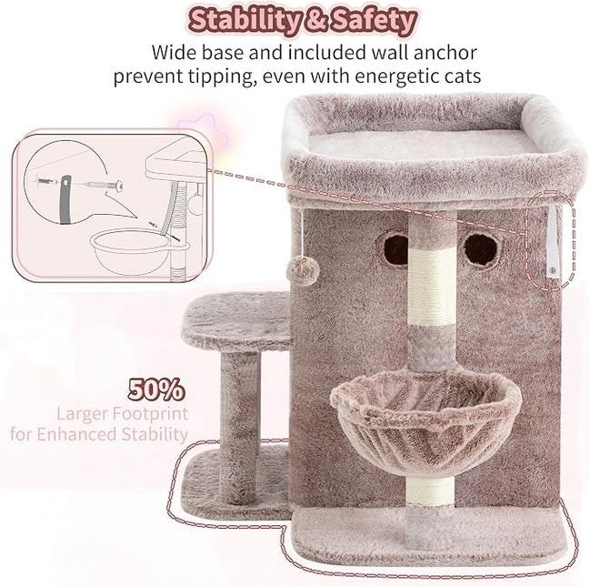 Heybly Cat Tree, 65cm Cat Tower with Spacious Top Perch for Large Cats,Mushroom