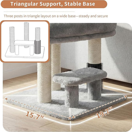 Heybly Cat Scratching Post with Grooming Brush & Gentle Step, HSP001SW Light Gray