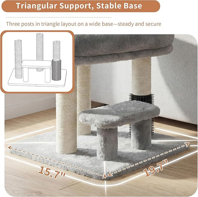 Heybly Cat Scratching Post with Grooming Brush & Gentle Step, HSP001SW Light Gray