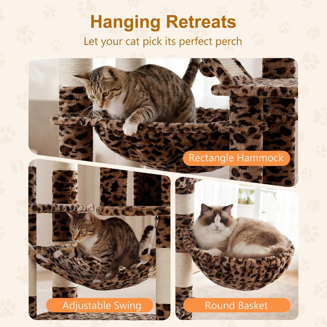 Heybly Cat Tree, 71-Inch-Tall Tower for Indoor Cats with 2 Perches HCT034BW