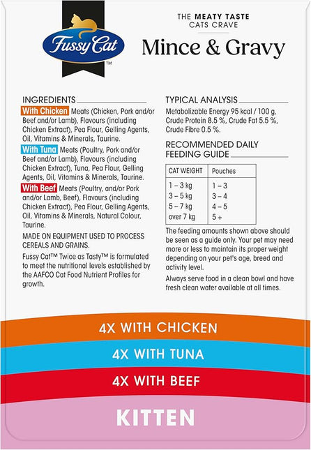 Fussy Cat Grain Free Twice as Tasty Kitten Wet Food, Kitten Mince 12x80g