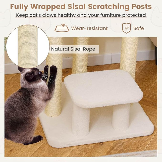 Costway Small Cat Tree for Indoor Cats, Kitty Tower with Comfy Plush Top Perch Bed, Sisal Scratching Posts