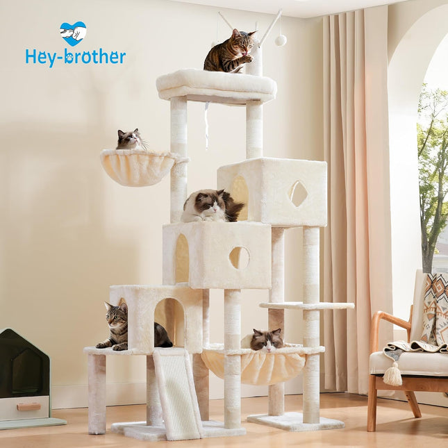 Hey-brother Cat Tree Tower with 3 Condos, Step Climbing Pathway MPJ081M