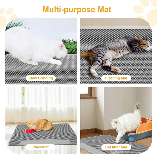 XL 70x58cm Cat Litter Mat – Double Layer Litter Trapping Mat with Cleaning Brush