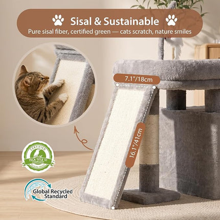 Heybly Cat Tree Extra-Long & Stable 2 Adjustable Scratch Boards, Light Gray