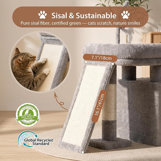 Heybly Cat Tree Extra-Long & Stable 2 Adjustable Scratch Boards, Light Gray