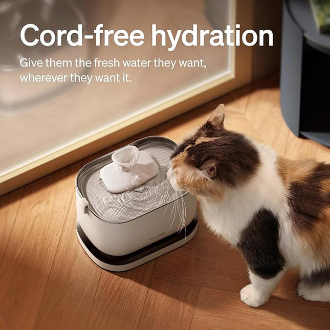 PETLIBRO Cat Water Fountain, Cordless with Stainless Steel Tray, 2.5L White | Dockstream Wireless Water Fountain, Motion Sensor, Rechargeable Battery, Quiet Pump, Easy Clean, Up to 30-Day Battery Life