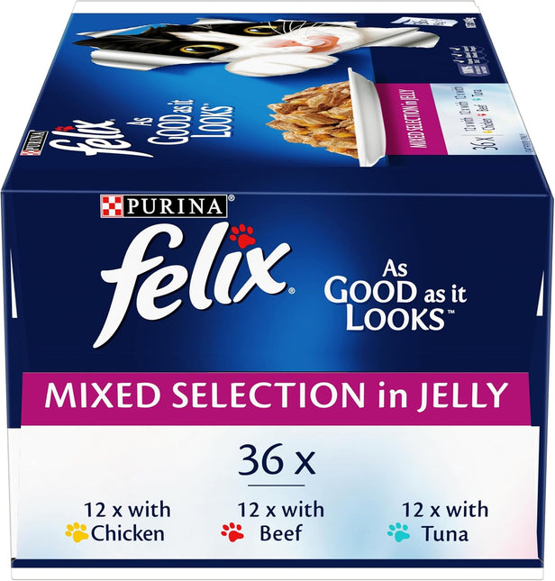 FELIX As Good As It Looks Adult Wet Cat Food Mixed Selection in Jelly 36x85g