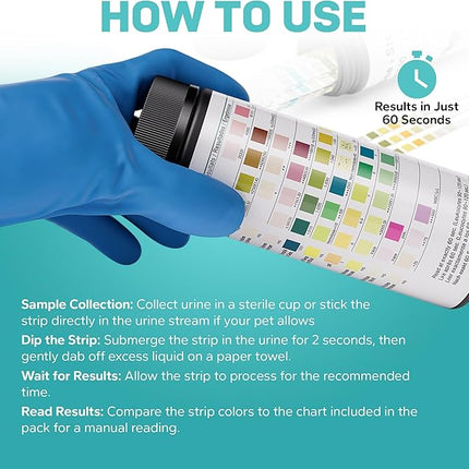 One Step Pet Urine Testing Strips, 100 x Urinalysis Parameter Tests for Dogs, Cats & Animals, Pet Test Glucose Strips, Accurate Testing for Vets, Detects UTI, Bladder, Kidney, Liver, SG, pH