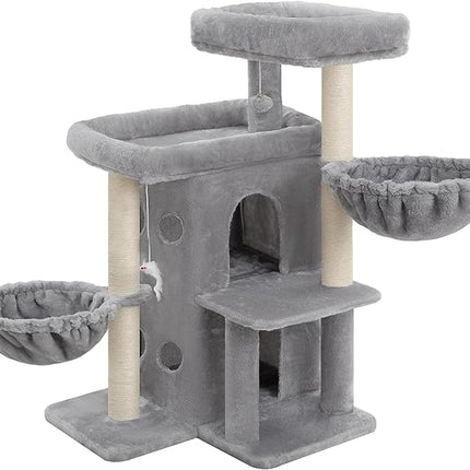 Heybly Cat Tree with Reinforced Big Base, 105cm Sturdy Cat Tower for Indoor Cats, Light Gray