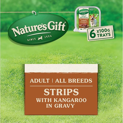 Nature's Gift Adult Wet Dog Food, Strips with Kangaroo in Gravy 6x100g (Pack of 2)