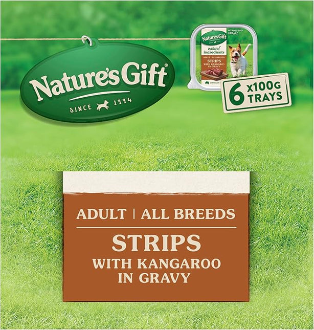 Nature's Gift Adult Wet Dog Food, Strips with Kangaroo in Gravy 6x100g (Pack of 2)