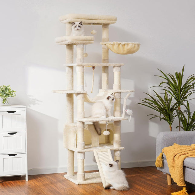 Heybly Tall Cat Tree, 200cm Multi-Level Cat Tower for Indoor Cats,Light Gray HCT033W