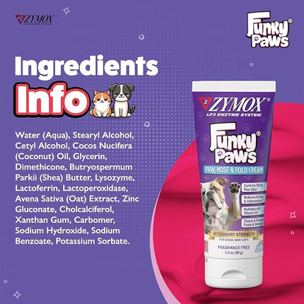 Zymox Funky Paws - Paw, Nose & Fold Cream for Dogs & Cats - Veterinary Strength - 90g