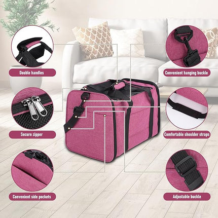 Large Cat Carrier Airline Approved, Soft-Sided Pet Travel Bag with Breathable Mesh, Foldable Dog Carrier for Cats and Small Dogs, Grey, 45x30x30cm (Pink)