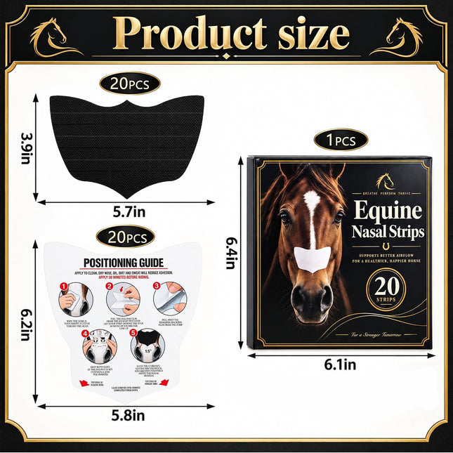 20 Pack Equine Nasal Strips Breath Aid Horses Nose Sticker Adhesive Patches