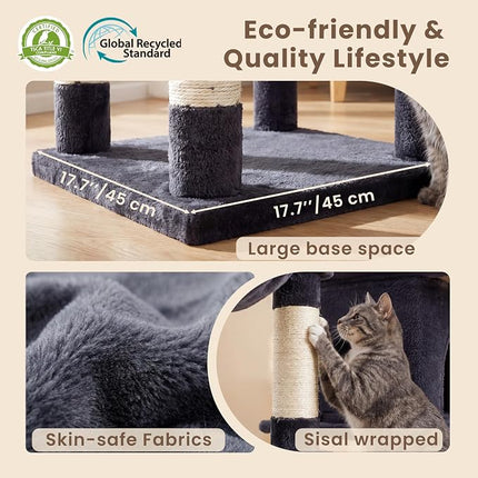 Heybly Cat Tree, 56" Multi-Level Easy Climb Tower for Large Cats HCT028G | Cat Furniture with 2 Perches, Cozy Hammock, Spacious Condo & Cat Basket, Durable Sisal Scratching Posts, Smoky Gray