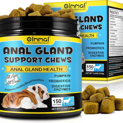 Anal Gland Support Soft Chews for Dogs - Pumpkin, Probiotics & Digestive Enzymes - Beef Flavour, 150 Count (375g)