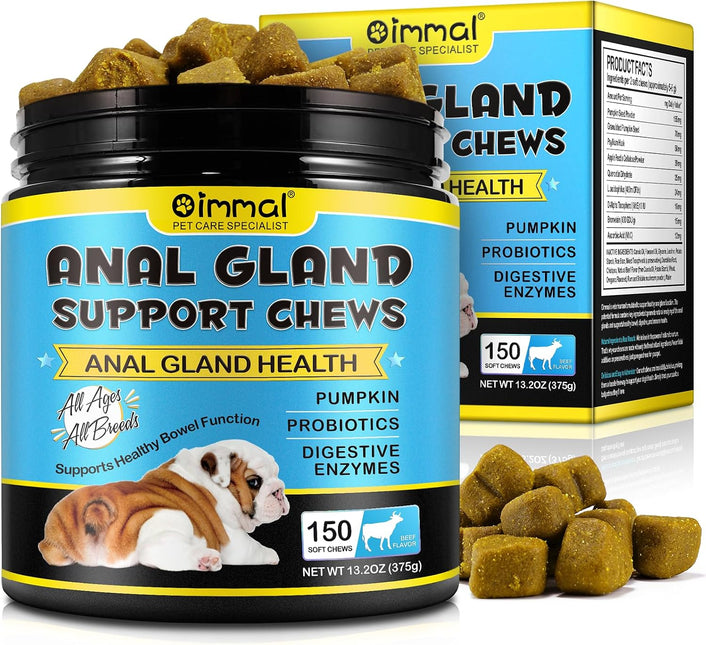 Anal Gland Support Soft Chews for Dogs - Pumpkin, Probiotics & Digestive Enzymes - Beef Flavour, 150 Count (375g)