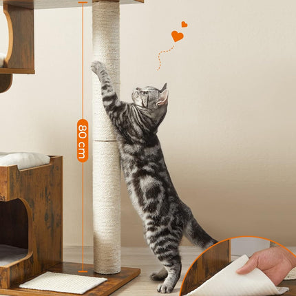 Feandrea Cat Tree, 86 cm Modern Cat Tower with Cat Cave, 3 Perches, Scratching Post and Mat, Removable Washable Plush Cushions, Vintage Brown