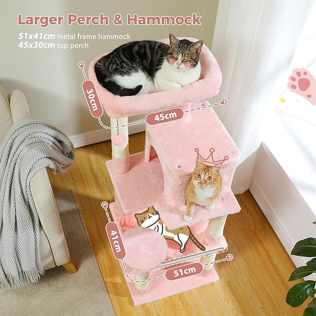 PAWZ Road Cat Tree 143cm Cat Scratching Post Multi-Level Play Tower with a Large Hammock and Top Perch Home Pet Furniture Light Pink