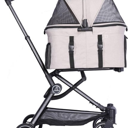 ROODO 2026 Upgraded Version 3 in 1 Dog Cat Stroller with Detachable Carrier Lightweight Folding Portable All Terrain Pet Travel System Puppy Kitty Doggie Bunny Stroller for 30lbs(Light Khaki)