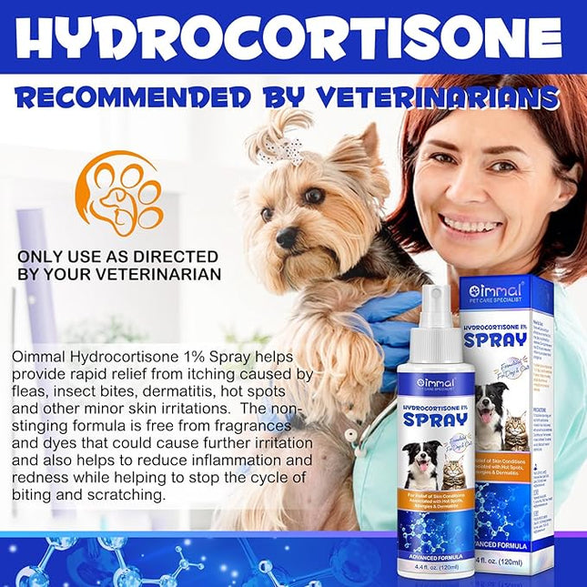 Pet Hydrocortisone Spray for Dogs & Cats 120ml, Natural Soothes Hot Spots, Rashes & Skin Irritations, Reduces Topical Inflammation, Allergy Relief