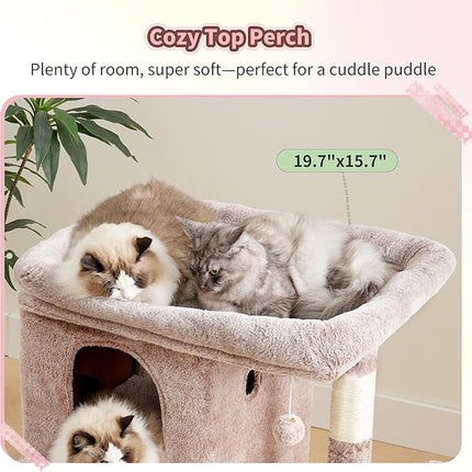 Heybly Cat Tree, 65cm Cat Tower with Spacious Top Perch for Large Cats,Mushroom