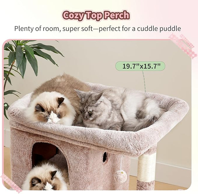 Heybly Cat Tree, 65cm Cat Tower with Spacious Top Perch for Large Cats,Mushroom