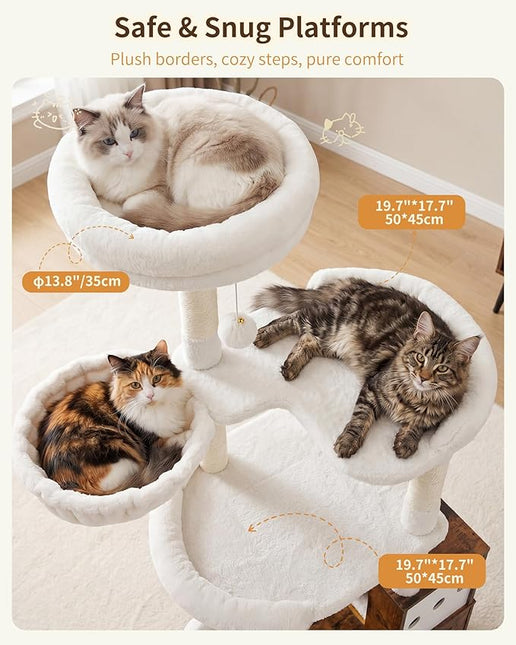 Heybly Cat Tree with Litter Box Enclosure, Modern 162cm Hidden Cat Tower for Indoor Cats, All-in-One Solid Wood Cat Condo with Paw-Shaped Board, Multi-Level Perch & Playzone, Rustic Brown HCT105SR