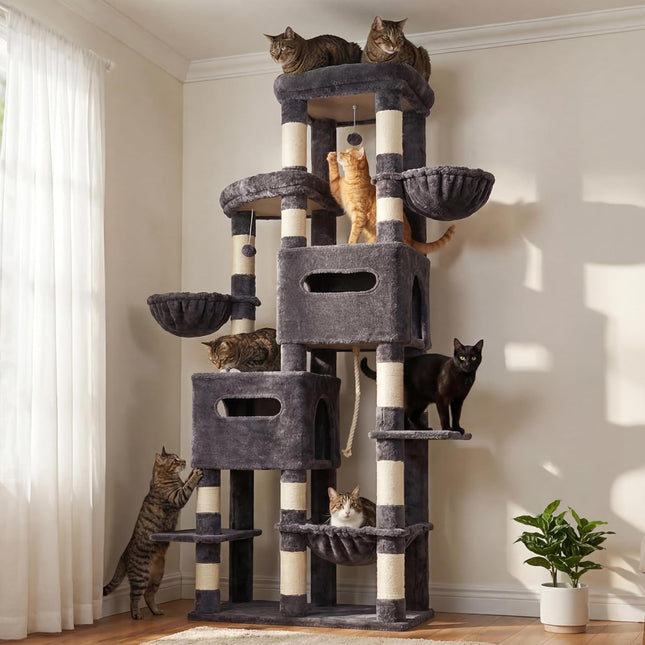 Heybly Cat Tree, 190cm Spacious & Tall Cat Tower for Large Cats, Smoky Gray HCT062G