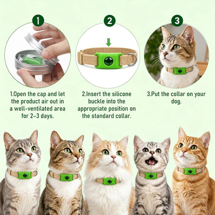 Natural Cat Tag for Flea & Tick Prevention, 1Pcs with 3Refill,Green