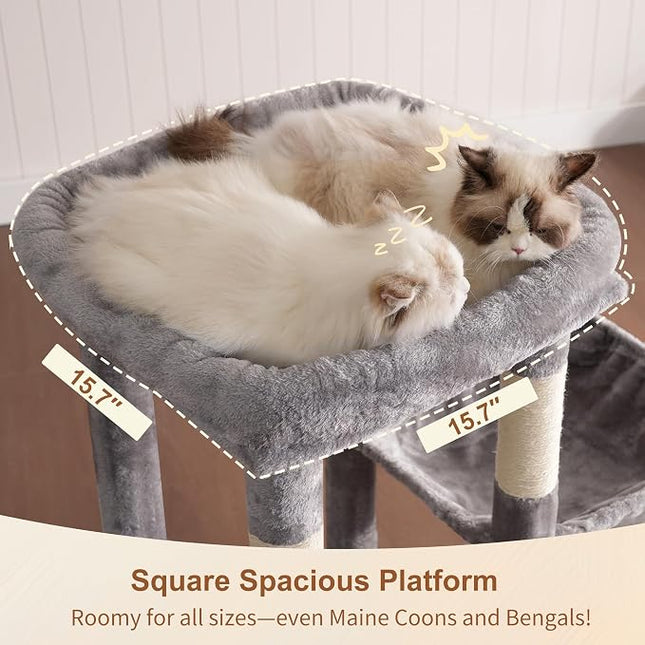 Heybly Heavy Duty Cat Tree for Large Adult, Tall Cat Condo House with Extra-Large Baseboard,Light Gray HCT026W