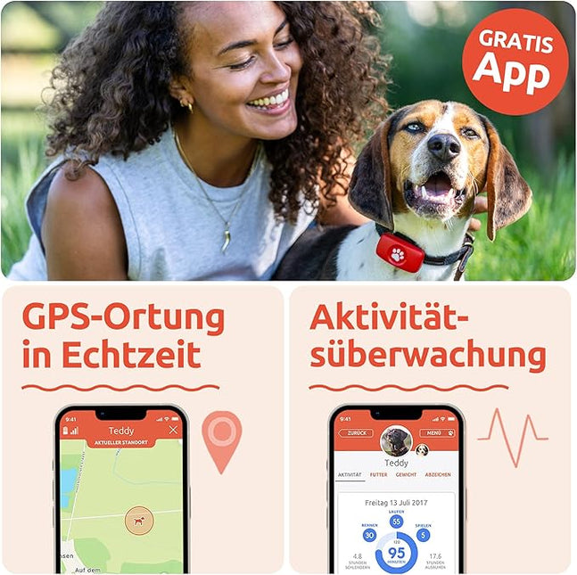 PitPat Dog GPS Tracker -Twin Pack Black and Red - Track 2 Dogs - No Subscription Required - Suitable for All Dogs and Fits All Collars - Smart Activity Tracker, Satellite Tracking with Unlimited Range