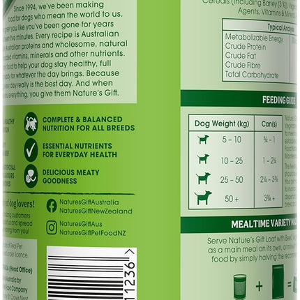 Nature's Gift Adult Wet Dog Food in Can, Loaf with Beef, Vegetables & Barley 12x700g