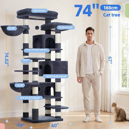 Hey-brother Cat Tree, Multi-Level Tower with 3 Condos, Hairbrush, MPJ035-MG