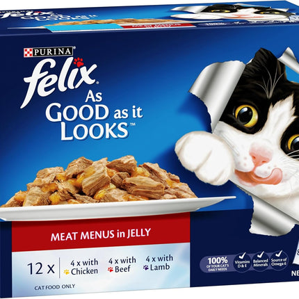 FELIX As Good As It Looks Adult Wet Cat Food Meat Menus in Jelly 60x85g