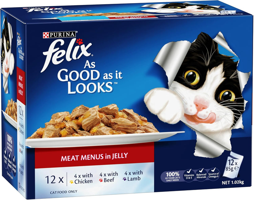 FELIX As Good As It Looks Adult Wet Cat Food Meat Menus in Jelly 60x85g