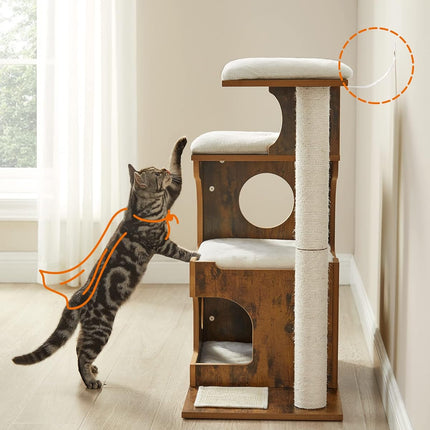 Feandrea Cat Tree, 86 cm Modern Cat Tower with Cat Cave, 3 Perches, Scratching Post and Mat, Removable Washable Plush Cushions, Vintage Brown