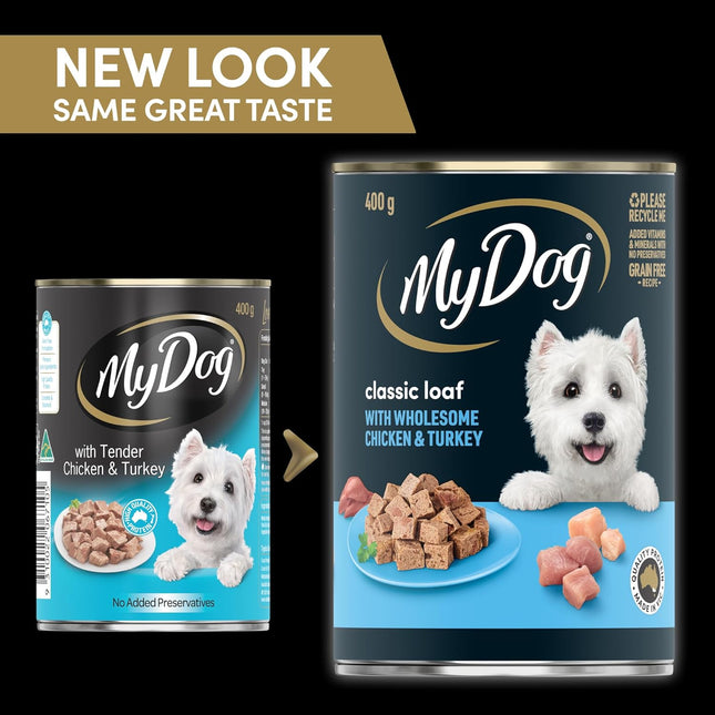 MY DOG Adult Wet Dog Food Tender Chicken & Turkey Banquet 400g Can, 24 Pack