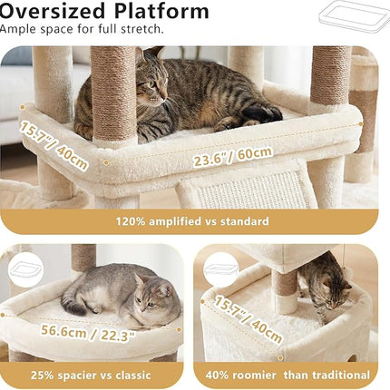 Heybly Cat Tree, 184 cm Anti-Tip Cat Tower for Large Cats, All-in-One,Beige