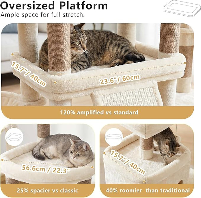 Heybly Cat Tree, 184 cm Anti-Tip Cat Tower for Large Cats, All-in-One,Beige