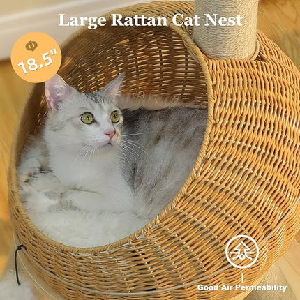 PAWZ Road Dinosaur Cat Tree 46” Cat Scratching Posts with Large Rattan Bed