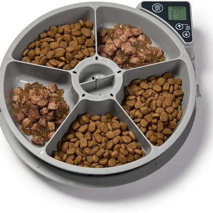 Cat Mate C500 Automatic 5-Bowl Pet Feeder with Digital Timer for Wet and Dry Pet Food, for Cats and Small Dogs, 5 Meals up to 330g Each, with Twin Ice Packs for Food Freshness – White