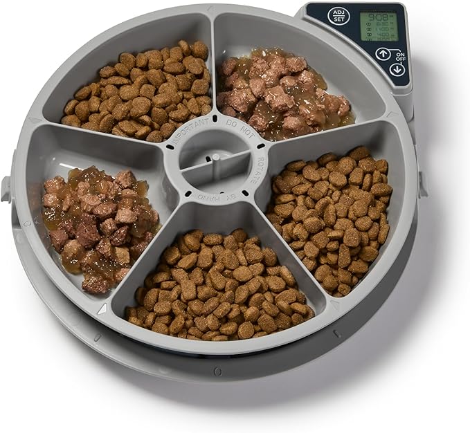Cat Mate C500 Automatic 5-Bowl Pet Feeder with Digital Timer for Wet and Dry Pet Food, for Cats and Small Dogs, 5 Meals up to 330g Each, with Twin Ice Packs for Food Freshness – White