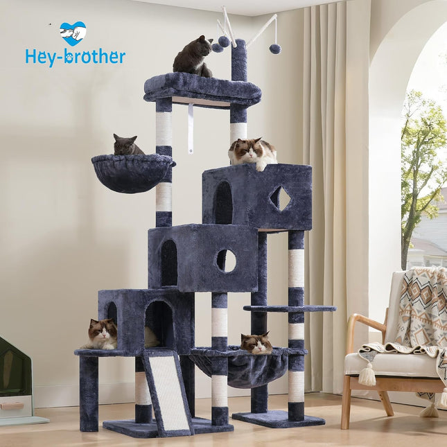 Hey-brother Cat Tree Tower with 3 Condos, Step Climbing Pathway MPJ081G